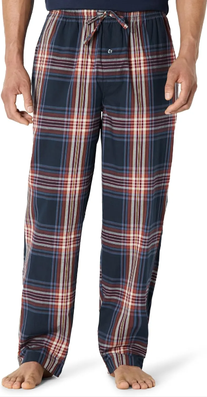 Men's Cotton Poplin Straight-Fit Pajama Pants with Pockets, Elastic Waist, Drawstring