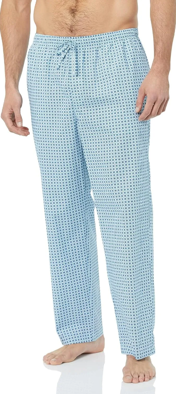 Men's Cotton Poplin Straight-Fit Pajama Pants with Pockets, Elastic Waist, Drawstring