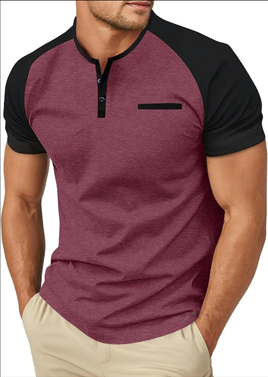 Men's Cotton Henley Short Sleeve Casual T-Shirts with Pocket