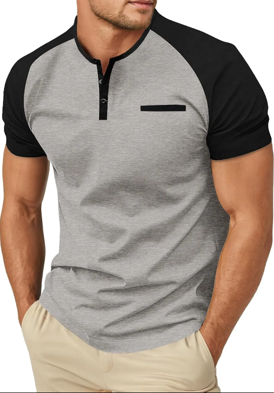 Men's Cotton Henley Short Sleeve Casual T-Shirts with Pocket