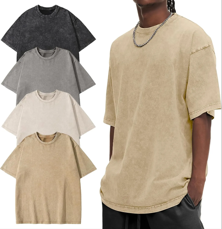Men's Oversized T-Shirts Heavyweight Cotton Vintage Washed Loose Fit Unisex Baggy Tee Shirts